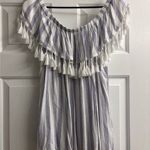 Kori Blue and White Striped Blouse with Tassels